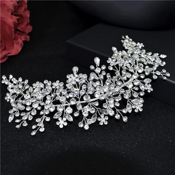 LOVFOIVER Bridal Headband Wedding Headpiece for Bride Rhinestone Wedding Hair main image 5
